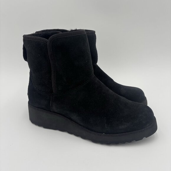 UGG Kristin Black Suede Wedge Boots Women's 5.5 Shearling Fur Lined Cozy Winter - Picture 1 of 7